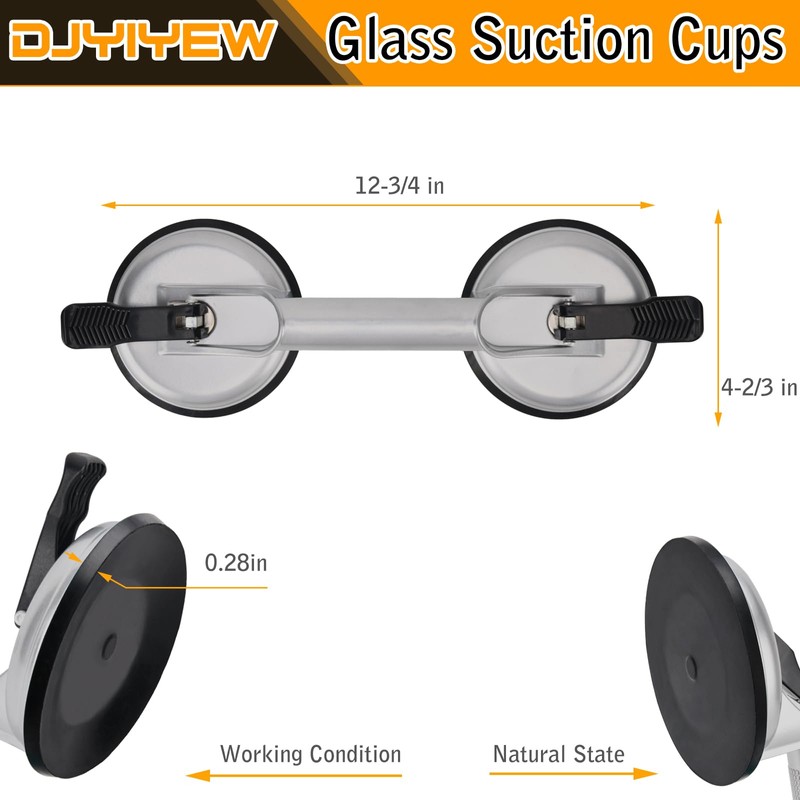 Heavy Duty Suction Cups - Aluminum Vacuum Handle Glass &
