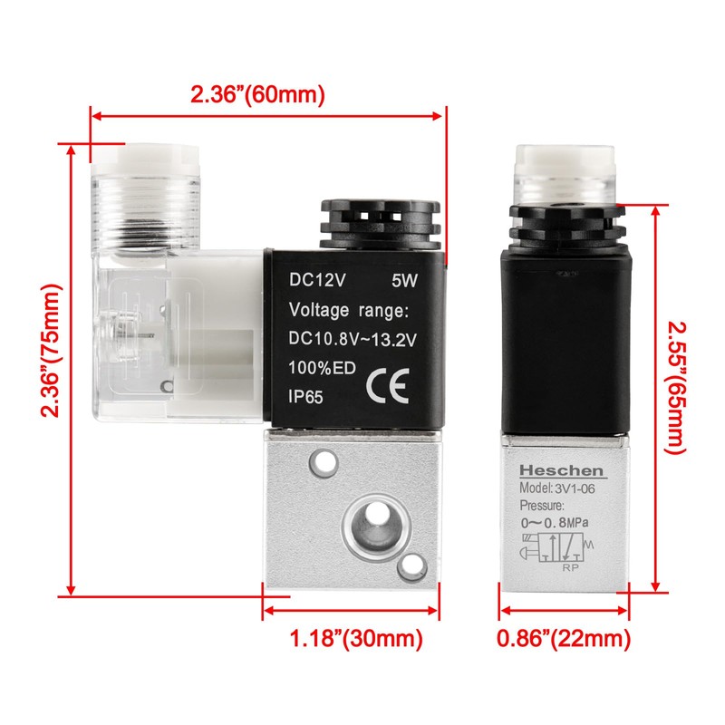 Heschen Electric Pneumatic Solenoid Valve 3V1-06 12VDC PT1/8 3/2 Way