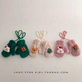 Kids Christmas Cartoon Mittens - Thick, Warm & Cute (Ages 1-6, Free Size) Green 4ea