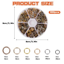 Pack of 1000 Jewellery Repair Rings Jewellery Making Rings Multicoloured Jump Rings Metal Open Rings Jewellery DIY Findings for Necklace Earrings Bracelets 4 mm 5 mm 6 mm 8 mm 9 mm 10 mm