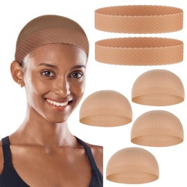 koskusder Silicone Wig Bands with Stocking Wig Caps for Women 4 Pcs Stretchy Nylon Dome Mesh Wig Caps and 2 Pcs Silicone Wig Grip Bands Non Slip Dark Brown