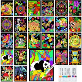 Zhanmai Pack of 48 Animal Velvet Coloring Posters and Watercolor Pens Creature Forest Panda Trigger Lion Velvet Posters for Adults Coloring Poster for Classroom Holiday Arts Crafts