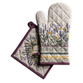 Maison d' Hermine Oven Mitts + Pot Holders 100% Cotton Heat Resistant Oven Mitt (7.5"x13") & Pot Holder (8"x8") Cooking BBQ Baking Grilling, Fanny Lavender - Spring/Summer