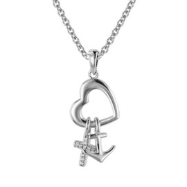 trendor Faith Love Hope Pendant with Necklace 925 Silver Fashionable Silver Jewellery for Women, This Necklace is a Great Gift Idea 39434, Sterling silver, Cubic Zirconia