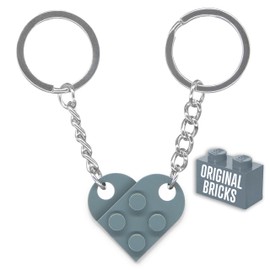 NumeroPhi LegoLove 2 Key Ring with Real Bricks Heart in Various Colours Original Building Blocks Choose Your Colour, gray