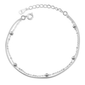 Minimalist Double Layer Bracelet 925 Sterling Silver Chain Layered Women's Jewellery