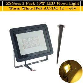 ZSGoes 2 Pack 30W Warm White LED Flood Light Outdoor Waterproof IP65, Wall Floodlight Security Landscape Light, Home, Square, Yard, Garage, Street, Pathway, Low Voltage 12V 24V 36V 48V 60V DC AC Watt