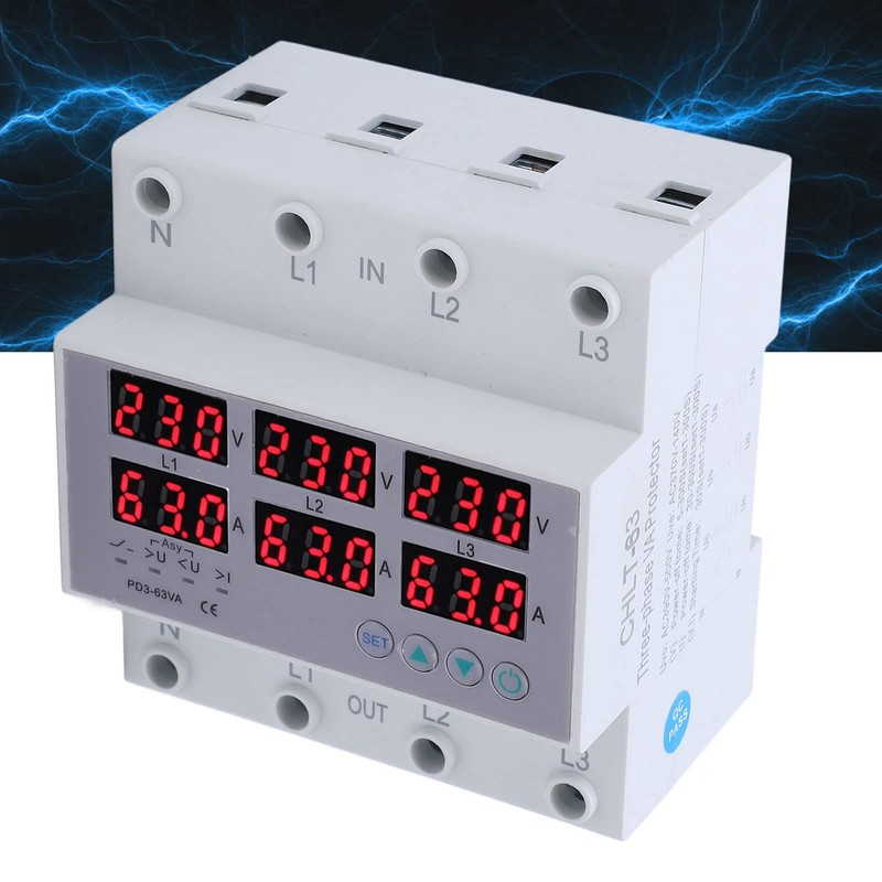 DIN Rail Voltmeter Ammeter, CHLT 63 3 Phase DIN Rail