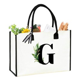 SANCABA 40th/50th/60th Birthday Initial Canvas Tote Bag Monogrammed,Beach Bag,Gift for Women, Mom, Teachers, Friends, Bridesmaids