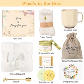 Sympathy Gift Baskets for Women, Care Package for Grieving Friend, Get Well Soon Gift Basket Thinking of You for Women Her Mom Sister Wife Girlfriend Best Friend Grandma Coworker (White)