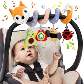 Funsland Pram Toy, Cot Spiral Toy, Car Seat Toy, Baby Fox Activity Spiral Plush Toy with Ringing Bell, Bed Hanging Toy for Babies 0-6 Months