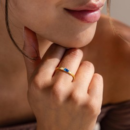 TOBENY Gold Birthstone Rings for Women 14K Gold Plated Non Tarnish Stackable Rings Dainty Emerald Green Gemstone Cubic Zirconia Engagement Wedding Ring for Birthday Jewelry Gifts Size 6-10