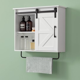 OONNEE Sliding Door Over-Toilet Storage with Drawer & Towel Bar - MDF Bathroom Cabinet, Motion Sensor Light, Adjustable Shelves Wall Mounted for Bathroom, Laundry Room or Kitchen