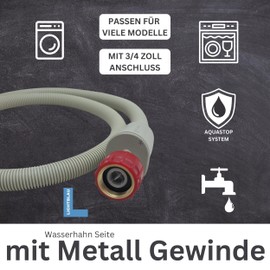 Lichtblau Aquastop Hose I 3.0 m I Washing Machine Safety Inlet Hose 2995 I with Metal Thread I 3/4 Inch for Washing Machine and Dishwasher Universal Inlet Hose Aquastop Water Stop