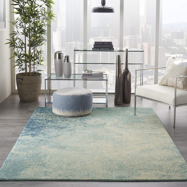 Nourison Passion Navy/Light Blue 6'7" x 9'6" Area -Rug, Modern, Abstract, Easy -Cleaning, Non Shedding, Bed Room, Living Room, Dining Room, Kitchen, (7' x 10')