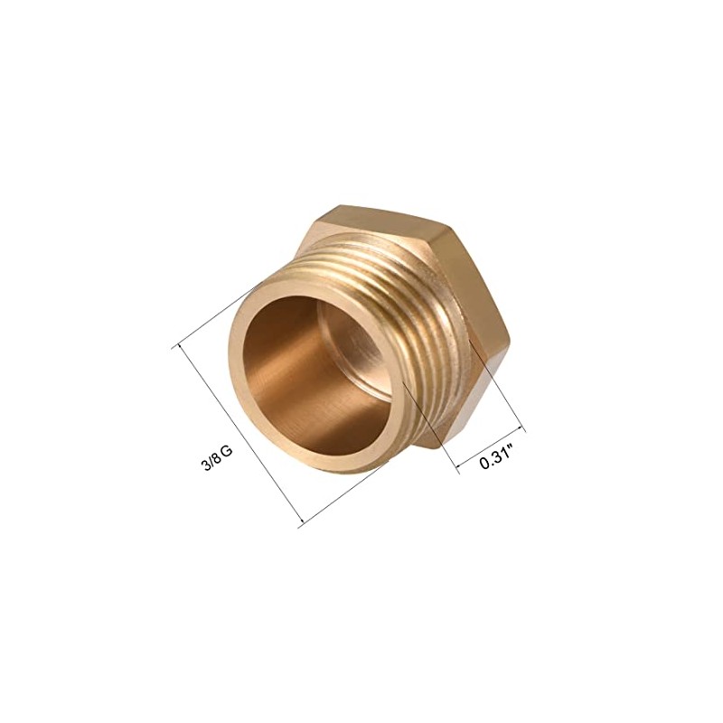 sourcing map Brass Pipe Fitting, Cored Hex Head Plug 3/8"