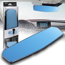 RACING9SPEED W-POWER Universal JDM Style Wide Angle Interior Panoramic Reflection Rear View Mirror, Reduce Blind Spot, Easy Clip On, Automotive Interior Accessories (Convex Blue Tinted, 270MM/10.6")