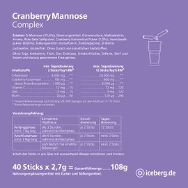 Cranberry Mannose Complex - D-Mannose Pulver hochdosiert + Cranberry + Zink + Biotin + natürliches Vitamin C. Gesunde Blase schonend und laborgeprüft.