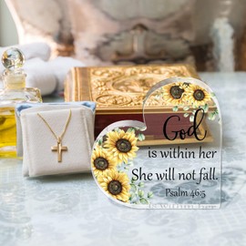 Gerrii Christian Gift for Women Inspirational Religious Gifts for Her Bible Verse Desk Decor Spiritual Acrylic Plaque Sign for Valentines Birthday Mom Sister(Bright Sunflower,5.9x5.9x0.55 Inches)