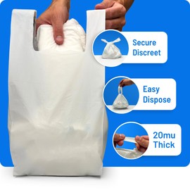 Adult Nappy Disposal Bags White | 100 Pack | 10% Thicker Nappy Sacks | Odor Free Sanitary Disposal Bags | Easy Tie Handles