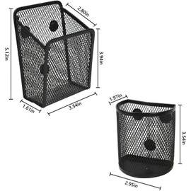 newsbirds 2 Pack Magnetic Pen Holder, Magnetic Marker Holder, Mesh Storage Baskets with Magnets, Mesh Pen Holder for Refrigerator, Whiteboard, Locker Accessories, Office Supplies Organiser (Black)