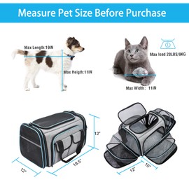 Airline Approved Pet Carrier, Large Soft Sided Pet Travel TSA Carrier 4 Sides Expandable Cat Collapsible Carriers with Removable Fleece Pad and Pockets for Cats Dogs and Small Animals