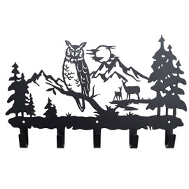 VIVICOMFY Metal Owl Hooks Wall Art Decor-Owl Hangers and Key Holder-Clothes Hat Rack and Backpack Hanger-Animal Theme Hooks Sweet Home Decor for Storage, Living Room, Hallway, Office (Black)