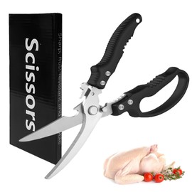 ANMIOU Kitchen Scissors Stainless Steel Shear, Safety Lock, Sharp Heavy Duty Poultry Shears for Food, Chicken Bones, Turkey, Dishwasher Safe, 9.33 Inch, Black