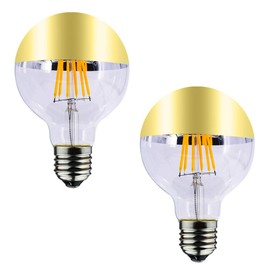 E26 8W Half Chrome Light Bulb G25(G80) Dimmable, Warm White 2700K 80W Equivalent 700LM Led Globe Filament Vintage Bulbs with Golden Mirror for Indoor Dinning Room Living Room, 2 Pack