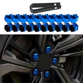 PAITOK Wheel Nut Cap,20 Pieces Universal Chrome Plastic Wheel Bolt Nut Covers Tire Nut Covers with Removal Tool Set for Cars (Blue,17mm)