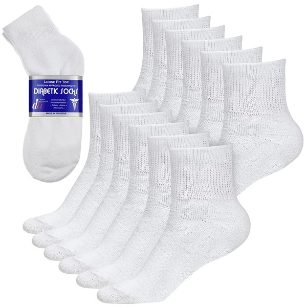 Debra Weitzner Diabetic Ankle Socks Mens Womens Non-binding Socks Loose Fit 12 Pairs White (size 9-11 fits womens shoe size 5-10)