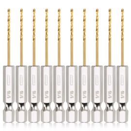 COMOWARE Titanium Twist Drill Bit Set - 10 Pcs 1/16" Hex Shank High Speed Steel for Wood Plastic Aluminum Alloy, Quick Change