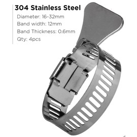 YoiYee 18-32mm Hose Clamp, 304 Stainless Steel Adjustable Pipe Clip with Thumbscrew, Butterfly Type Metal Worm Drive Ducting Strap for Securing Gas/Fuel Line, Pack of 4