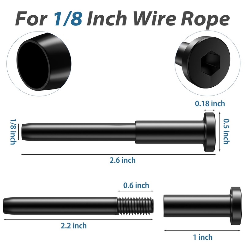 50 Pack 1/8" Black Invisible Cable Railing Hardware Kit, T316