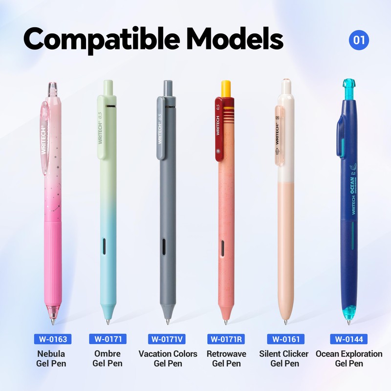 WRITECH W-1156 Gel Pen Refills: 0.5mm Fine Point, Black Ink,