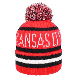 Kansas City Hat City Football Knit Hat Classic Cuff Winter Beanie Hat with Pom Toque Skull Cap Red