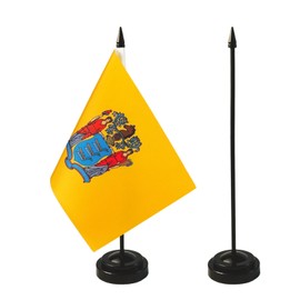 2 Pack USA & New Jersey Desk Flag, 1 New Jersey Table Flag,1 American Desk Flag,New Jersey Office Table Flag on Stand Base, Decorations for Offices, Families, Conference rooms