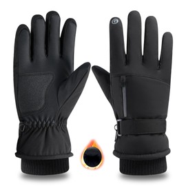 Xuper Grip Men & Women Waterproof Snowboard Gloves Touchscreen for Cold Weather, Windproof Warm Skiing Gloves with Pocket (Black, Large)