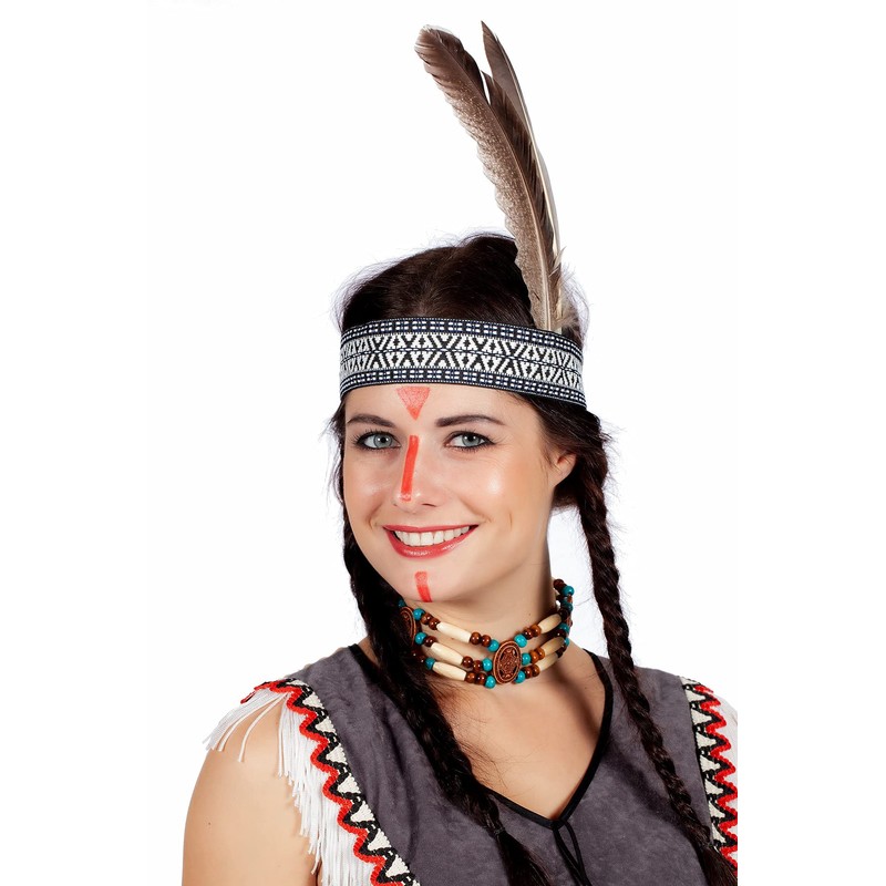 MIMIKRY Headband with Ethnic Pattern and 2 Goose Feathers for
