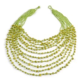 Avalaya Long Layered Multistrand Lime Green Glass Bead and Semiprecious Stone Necklace/ 86cm L