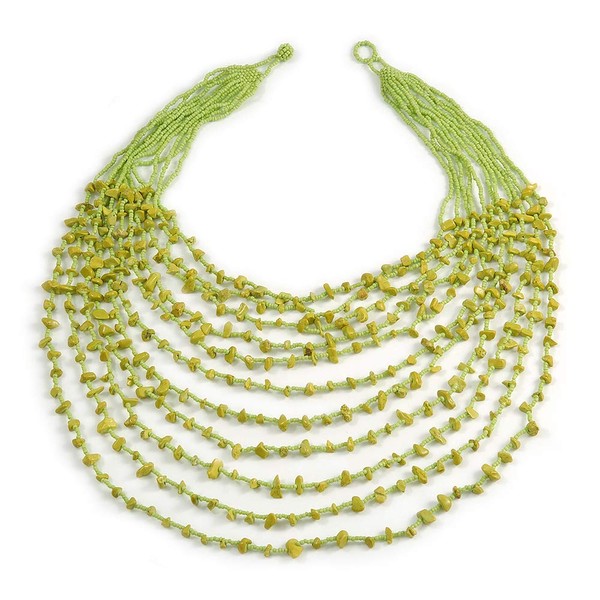Avalaya Long Layered Multistrand Lime Green Glass Bead and Semiprecious