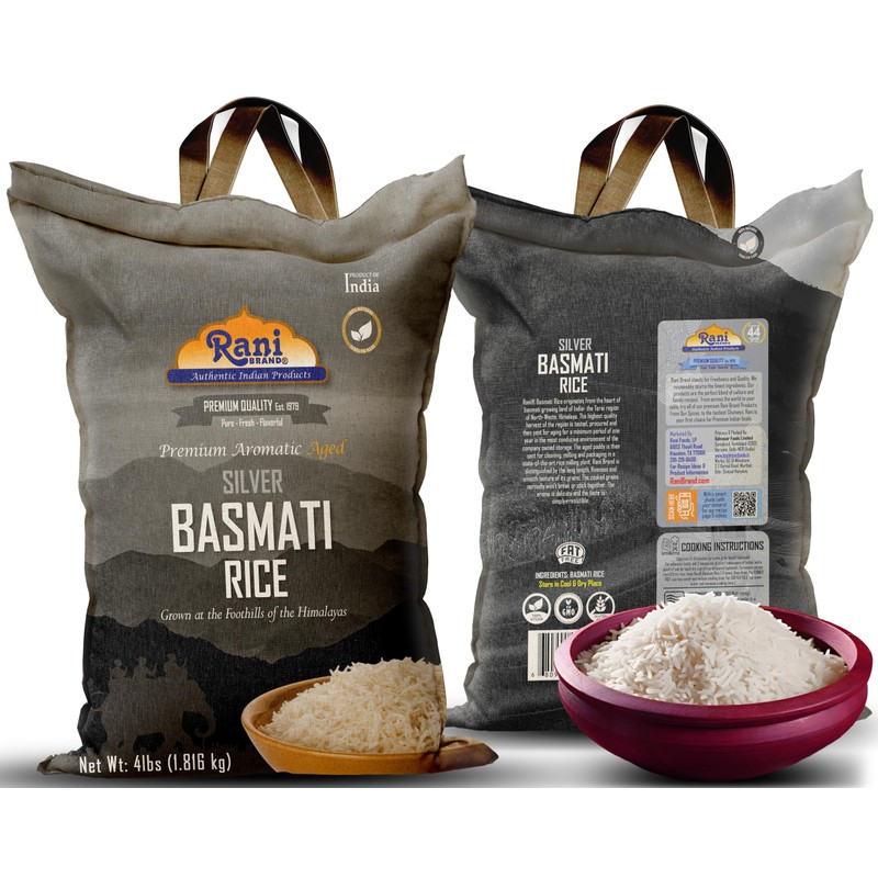 Rani Silver White Basmati Rice Extra Long Aged 4-Pound Bag,