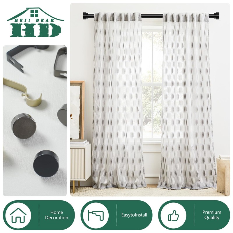 HEI! DEAR Curtain Rod 2Pack,Black Curtain Rods 72 to144 Inch(6-12ft),1Inch