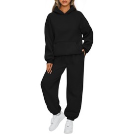 AUTOMET Sweatsuits Women 2 Piece Outfit Lounge Two Piece Sets Fall Fashion 2024 Tracksuits Oversized Sweatshirt and Sweatpants Casual Teen Girls Clothing Black XL