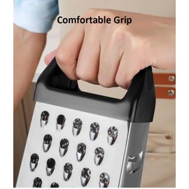 Box Grater for Cheese, Professional 4 Sides Stainless Steel Cheese Box Grater with Comfortable Handle for Kitchen, Spice Graters for Ginger, Vegetables, Potatoes (Black Style II)