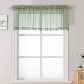 Lecloud Sage Green Sheer Valances for Windows 18 Inch Length 2 Pcs, Cafe Kitchen Curtains for Bedroom Living Room, Short Curtains for Small Windows with Dual Rod Pocket Home Decor, 42" W x 18" L