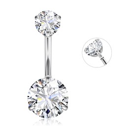 MILACOLATO 14G G23 Titanium Belly Button Rings - Internally Threaded 8/10/12/14/16mm Long Belly Ring Round Heart CZ Navel Rings for Women T-CZ-14MM