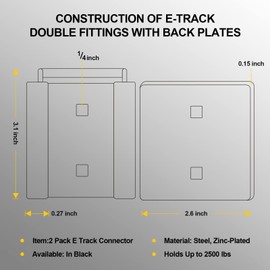 2 Pack E-Track Connector| E-Track Double Fittings for E Track Accessories for Enclosed|E-Track Tie-Down System for Secure Motorcycles, Cargo Loads, Bikes in Trailers, Pickups, Vans, Trucks