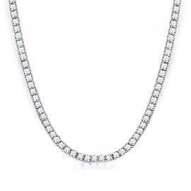 SXT.FSITATO 22inch Tennis Necklace for Women Ｍen, 4mm 18K White Gold Plated Cubic Zirconia Chain, Round Cut Faux Diamond Pendant, Hypoallergenic Party Jewelry Gift for Her, 18inch, Cubic Zirconia