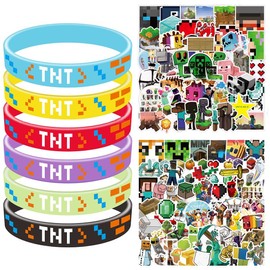 YEIUZPT Silikonarmband, 24 Stück anime Silikonarmband, 100 Stück Aufkleber Kinder, Silikon Armbänder Kinder, Cartoon Aufkleber Stickers für Jungen & Mädchen Geburtstag Gastgeschenke